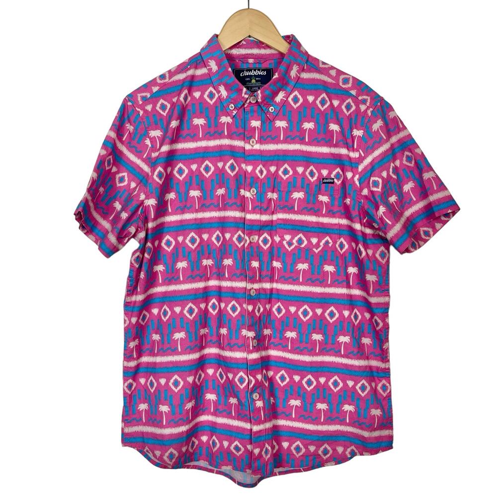 chubbies Pink and Blue Short-Sleeve Button-Down Shirt